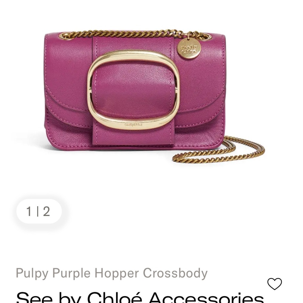 Pulpy Purple Hopper Crossbody
SEE by Chloe leather purse, chain shoulder strap